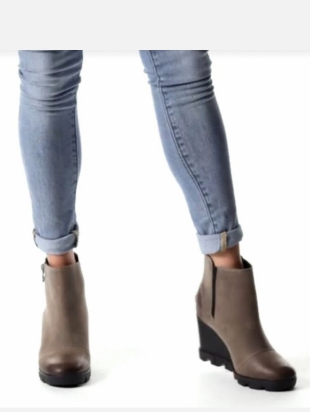 Sorel Taupe Distressed Leather Joan Uptown Zip Boots Size 9 - Picture 2 of 12